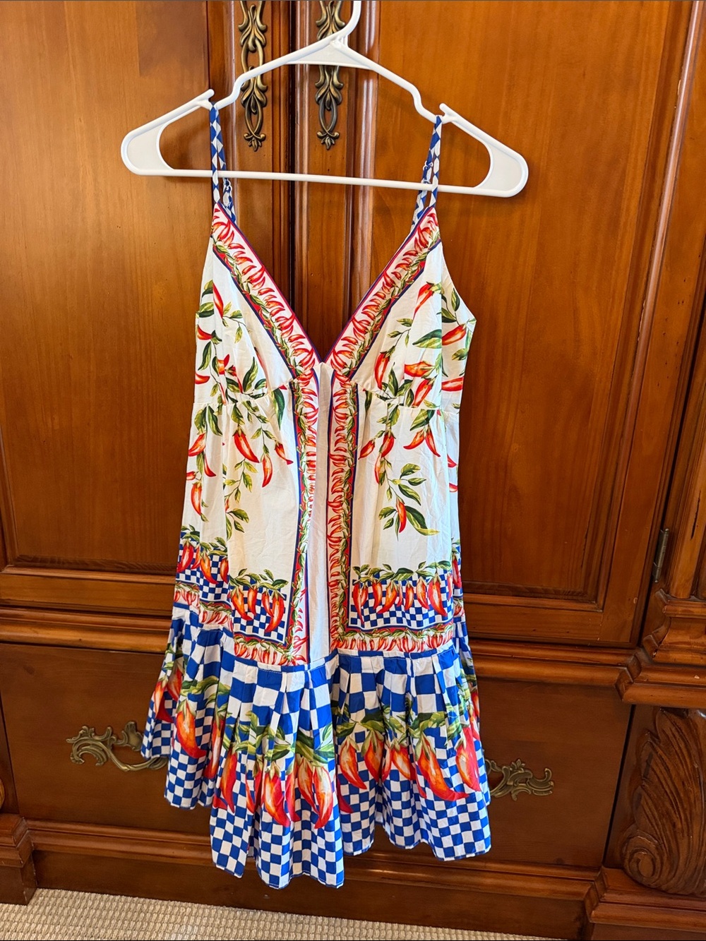 FARM Rio White Mini Dress with Red Floral & Blue Check